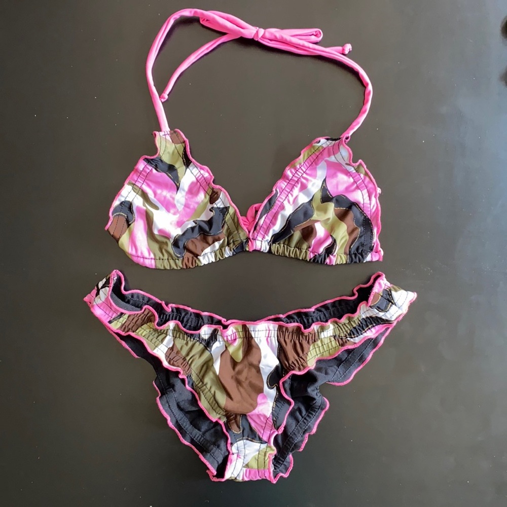 Pink Camo Ruffle Bikini